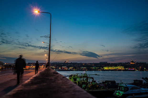 The sun sets over the Istanbul skyline in Turkey