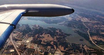 Looking out plane window