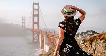 woman looking at golden gate bridge